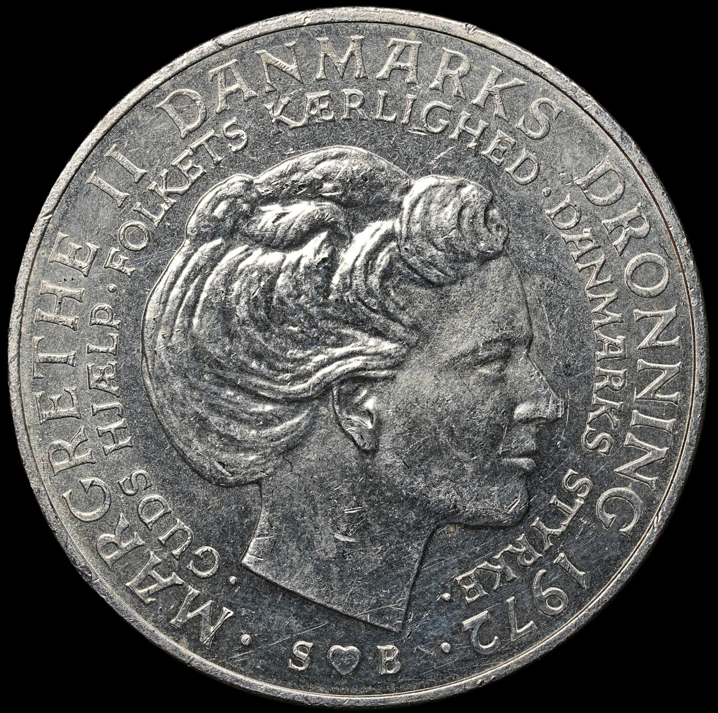 修遠堂世界钱币第104期 1972年丹麦国王更迭纪念10克朗银币 20.40g，含银80%