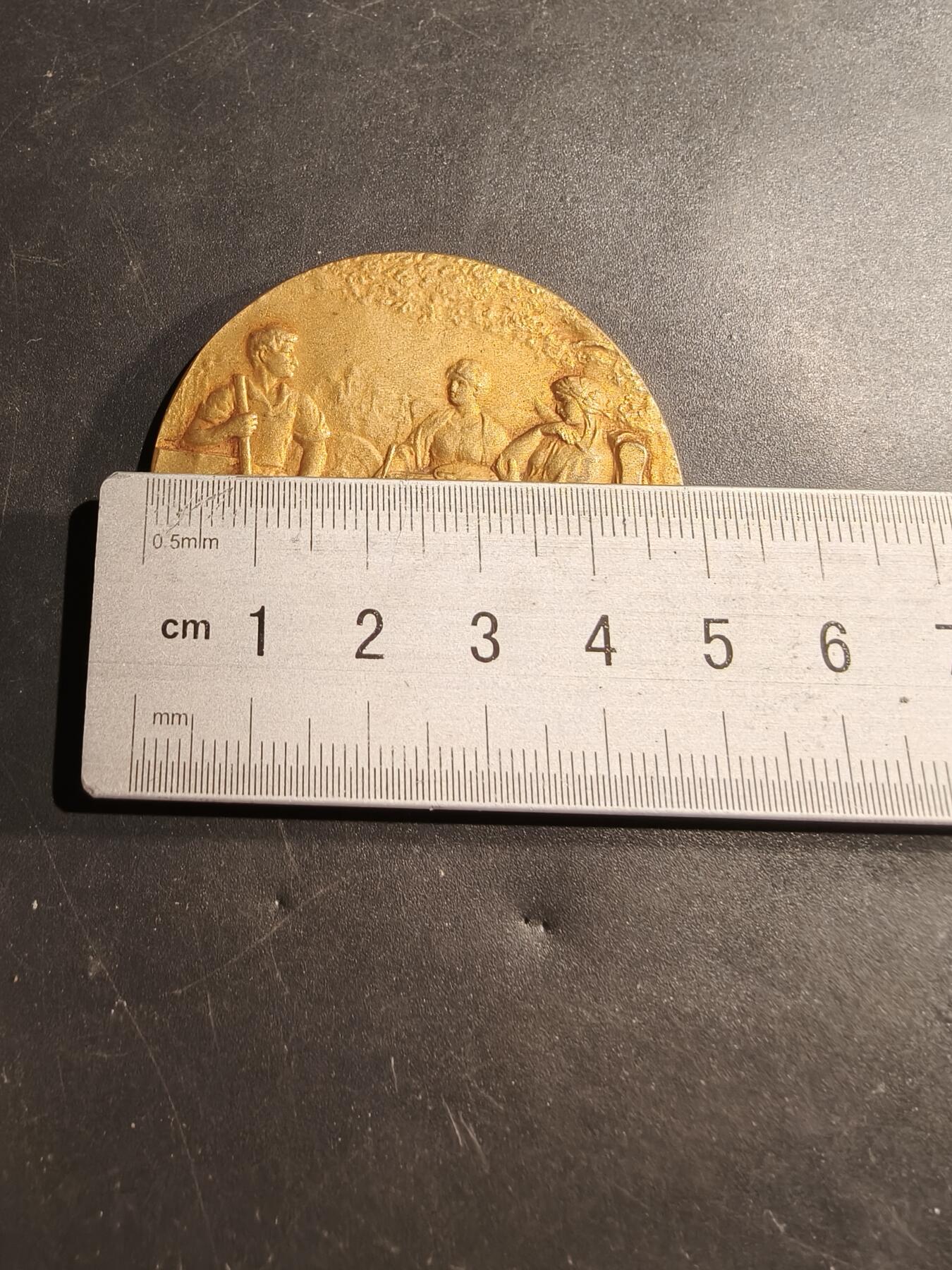 老王徽章第181期 1928年法国学徒和青年工人展览会镀金大铜章     原盒     大师Rasumny作品      直径50mm     重量42.2g