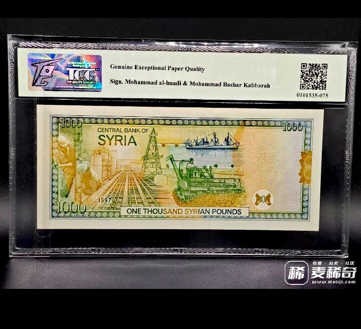 全新叙利亚1997年TQG66E1000磅无3、4、7永恒号靓品纸币