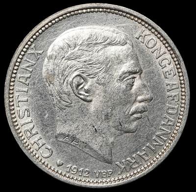 修遠堂世界钱币第104期 - 1912年丹麦国王更迭纪念2克朗银币 15g，含银80%