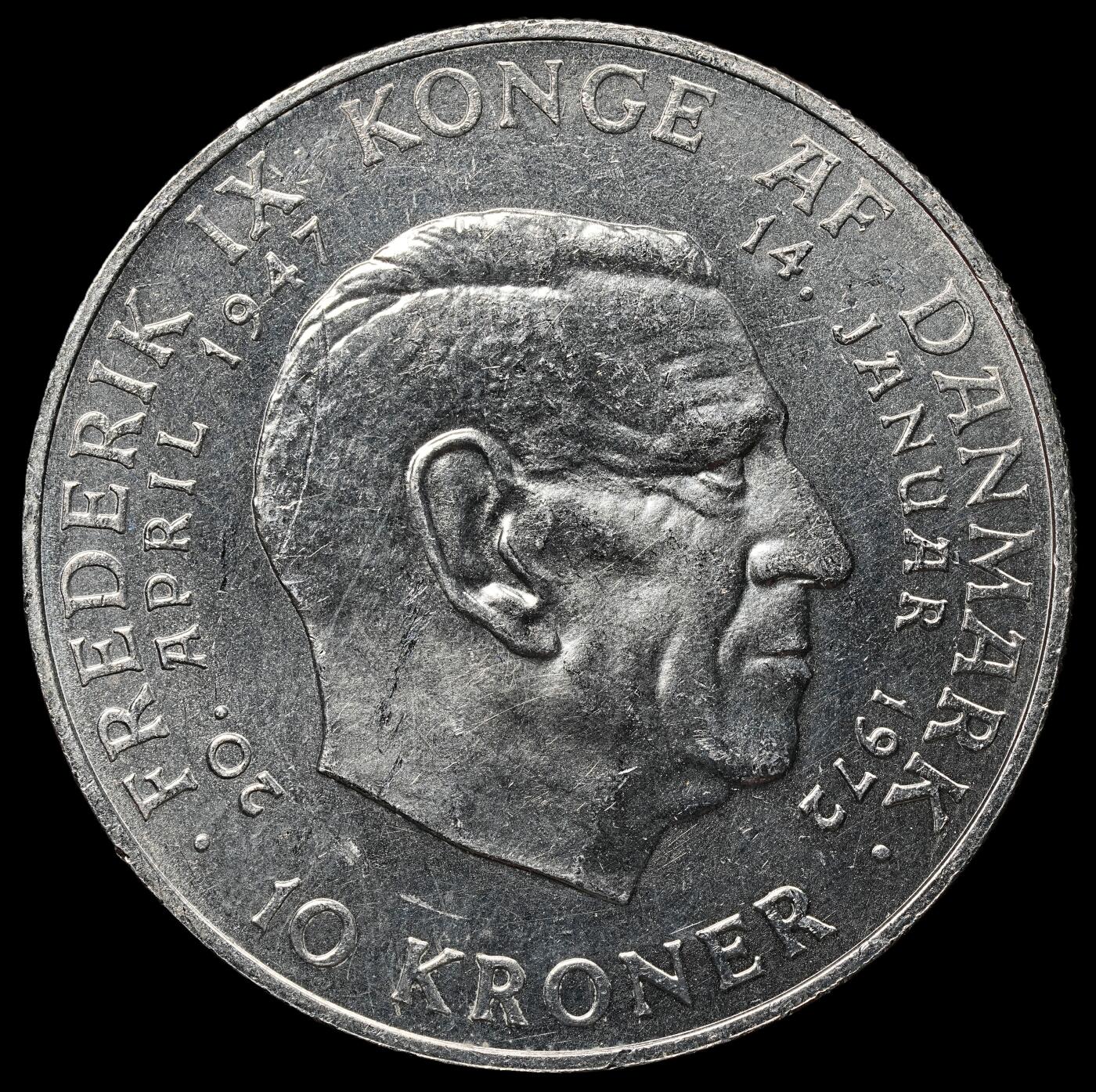 修遠堂世界钱币第104期 1972年丹麦国王更迭纪念10克朗银币 20.40g，含银80%