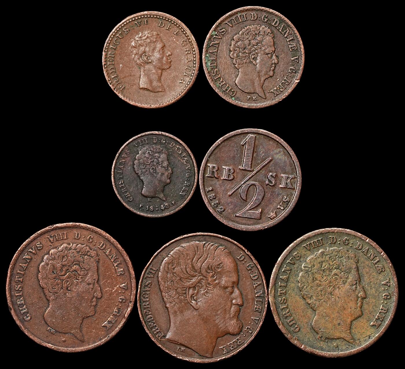 修遠堂世界钱币第104期 丹麦旧铜币一组