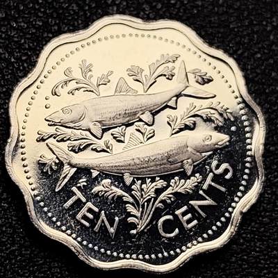 泉币菌-第183场- 精品福利场 - 原光UNC 巴哈马1974年10分精制花边币 双鱼 23.5毫米 女王伊丽莎白二世