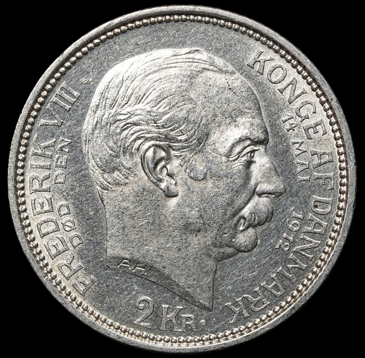 修遠堂世界钱币第104期 1912年丹麦国王更迭纪念2克朗银币 15g，含银80%