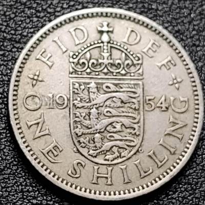 泉币菌-第184场- 精品福利场 今天的第一场 23:30分还有第二场 不见不散（192场和之前的 2月14日发货） - 英国1954年1先令铜镍币 三师纹章 伊丽莎白二世女王 英格兰版 23.5mm 