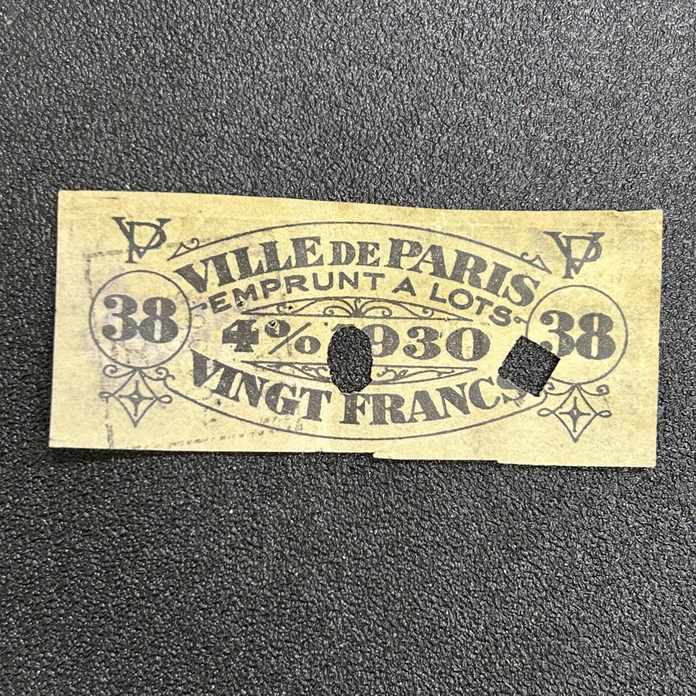 西秦中古拍卖第七十八期  法国巴黎1930年公债息票