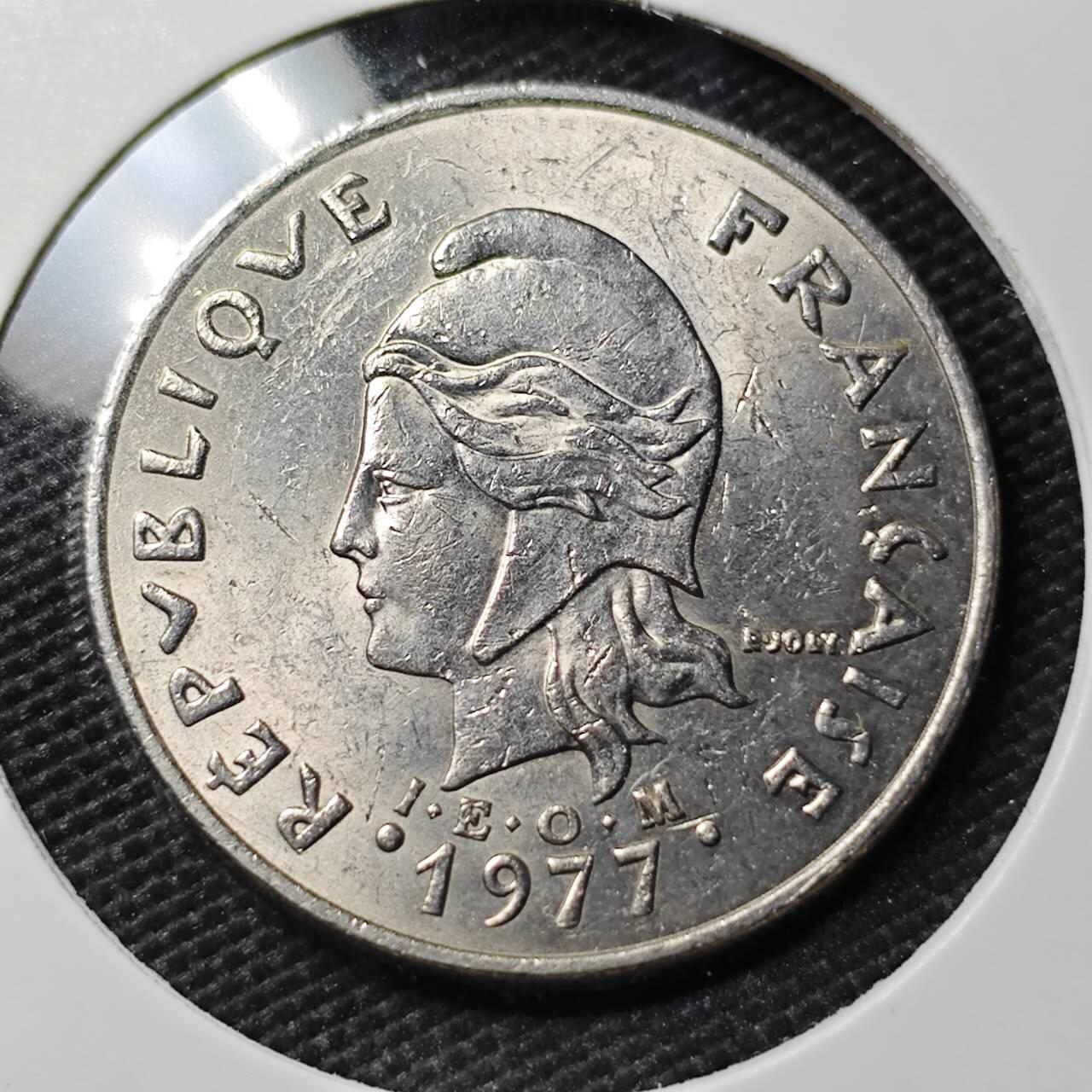 KK钱币收藏小铺  第395期  2月预留时间 周末发货 1977法属新喀里多尼亚20法郎 好品