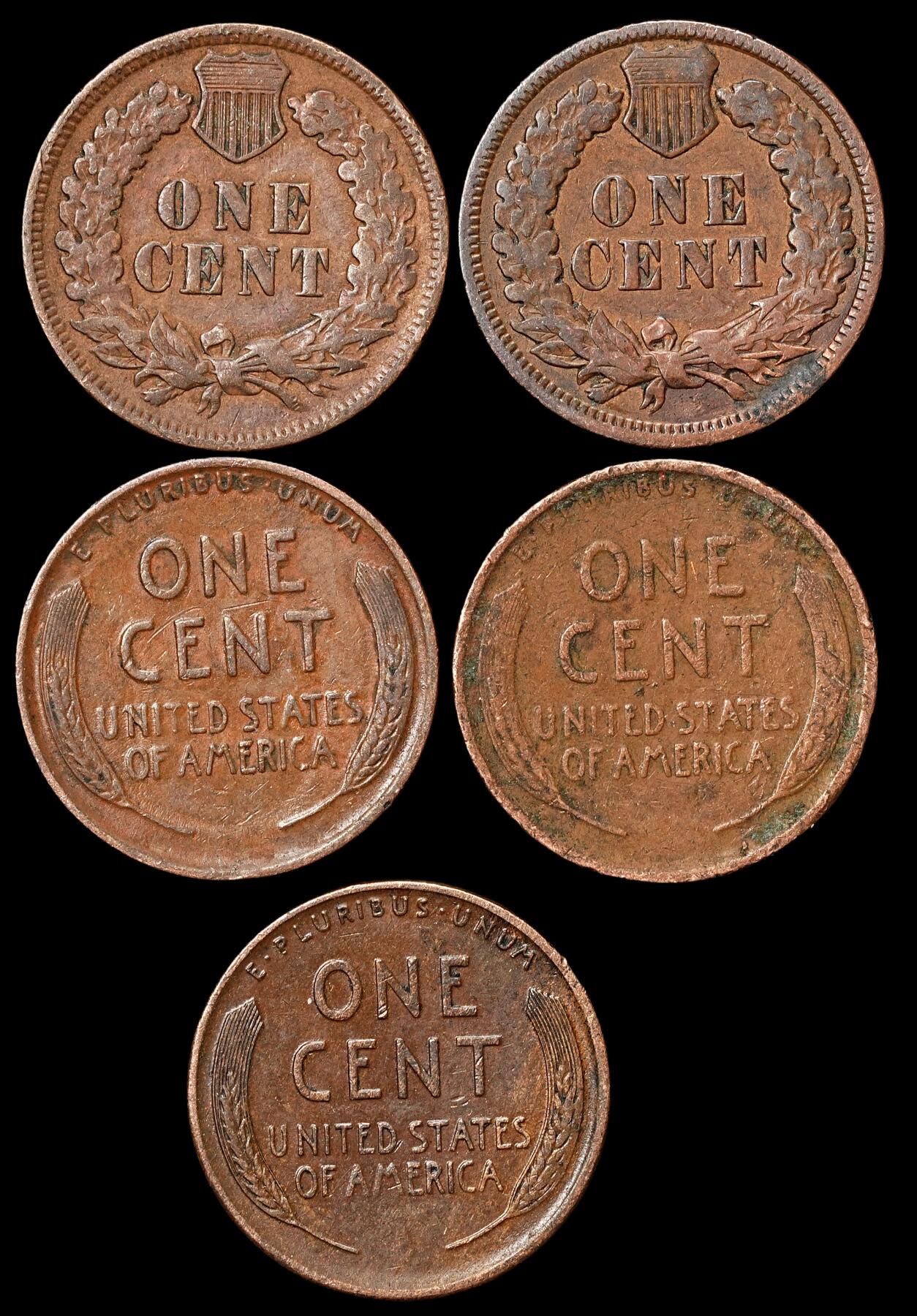 修遠堂世界钱币第104期 美国旧1美分铜币一组