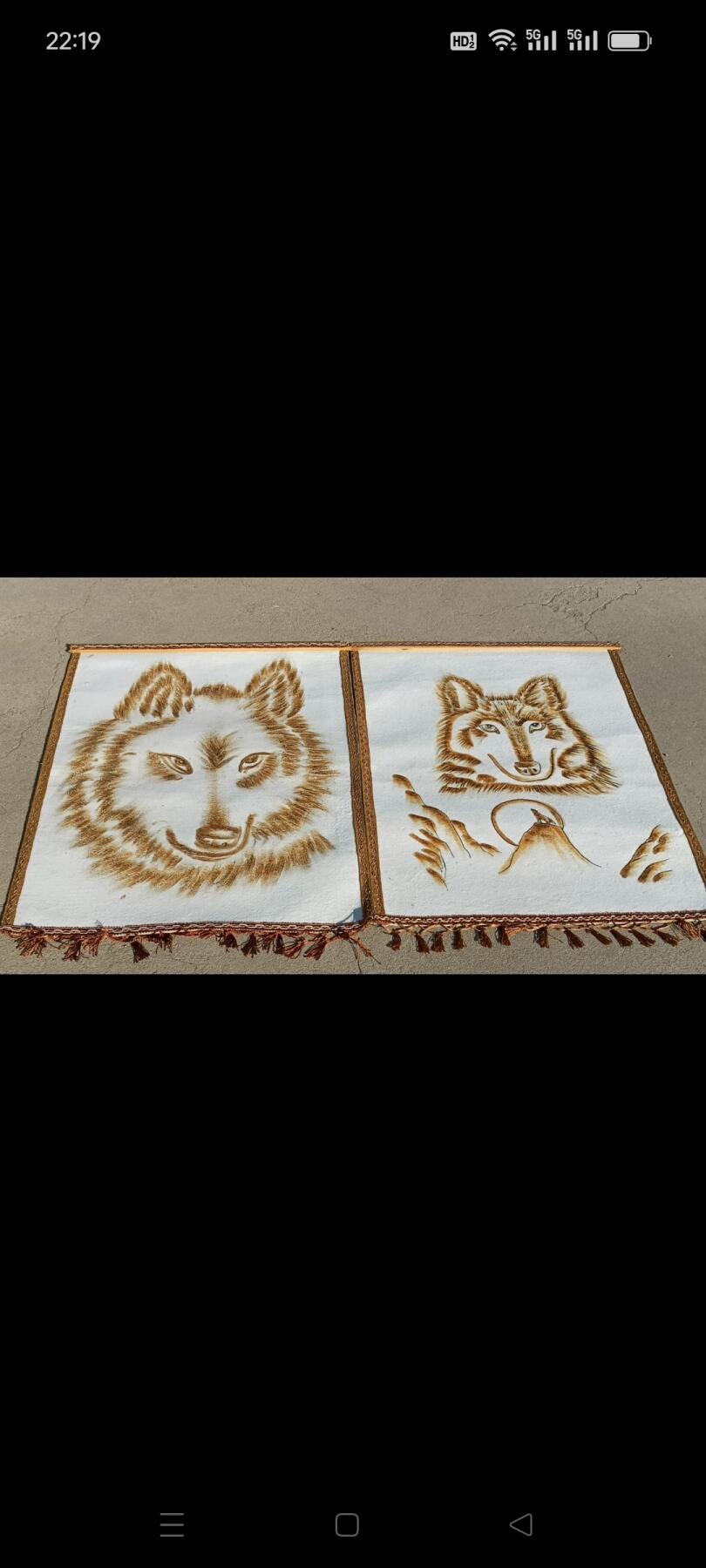 一对毛毡 狼王 图，纯手工烫制，艺术精品，悬挂佳品！