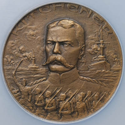 修遠堂世界钱币第104期 - NGC MS64BN  法国一战时期纪念赫伯特・基钦纳伯爵大铜章，瑞士著名的纪念章与奖章制作师H. Huguenin（亨利・于格南）雕刻制版