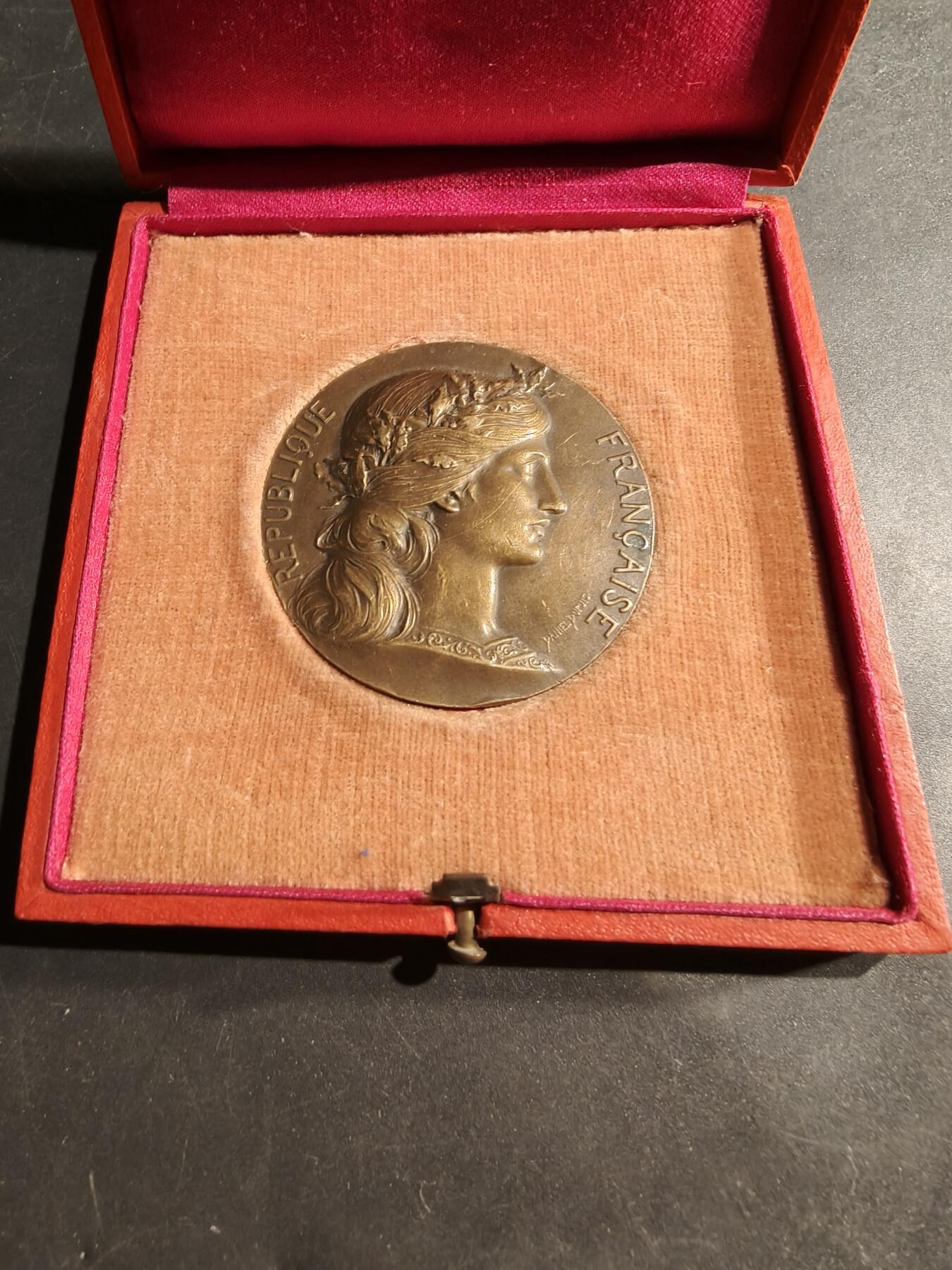 老王徽章第181期 法国参议员赠大铜章    原盒    盒子关不严     直径50mm     重量59.5g