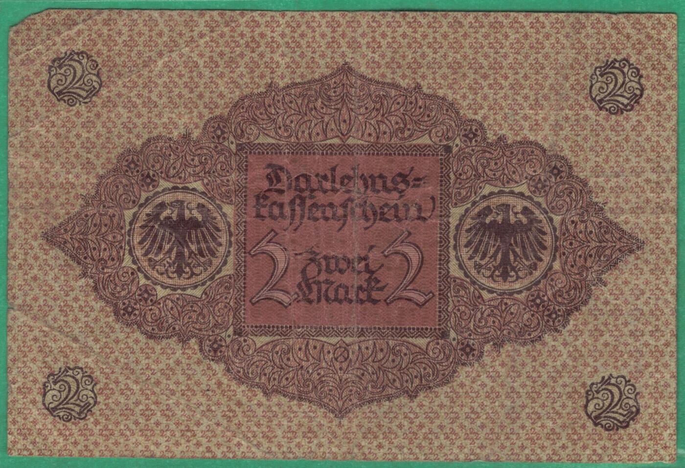 德国1920年2马克 P-60 棕色 无4 实物图 八品