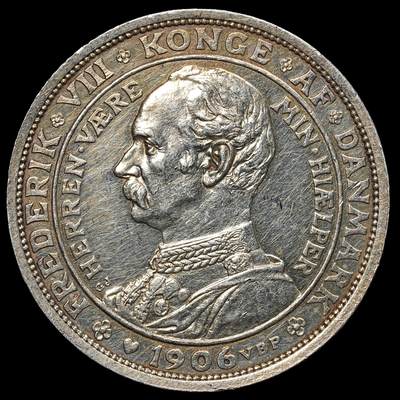 修遠堂世界钱币第104期 - 1906年丹麦国王更迭纪念2克朗银币 15g，含银80%