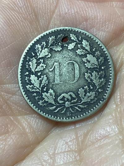 2026年第二十一场(总第一百九十场）外国好品散币场(免佣金) - 打孔–瑞士🇨🇭1850年10拉彭银币(第一版，BB标斯特拉斯堡造，Billon银合金)