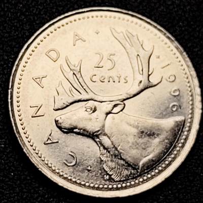 泉币菌-第185场- 精品福利场 23:30分 今天第二场  不见不散（192场和之前的 2月14日发货） - 高币值 加拿大1996年1/4加拿大元 伊丽莎白二世 驯鹿 24mm