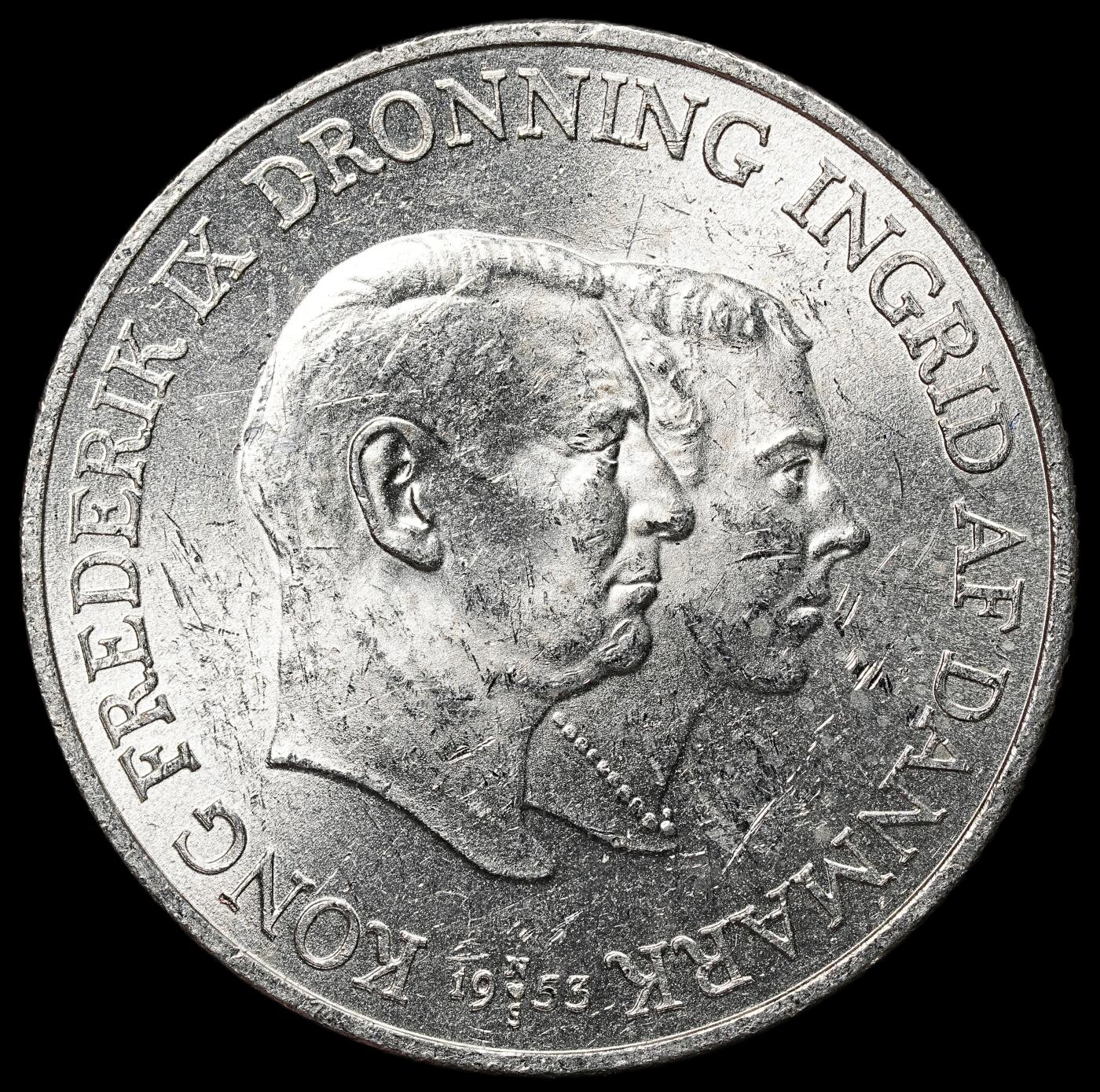 修遠堂世界钱币第104期 1953年丹麦格林兰结核防治纪念2克朗银币 15g，含银80%