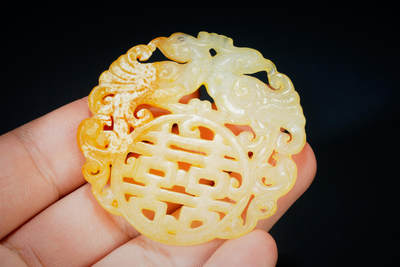 上海都达杂项专场三十四【年后发货全场包邮】  古玉凤鸟双喜挂件88-34