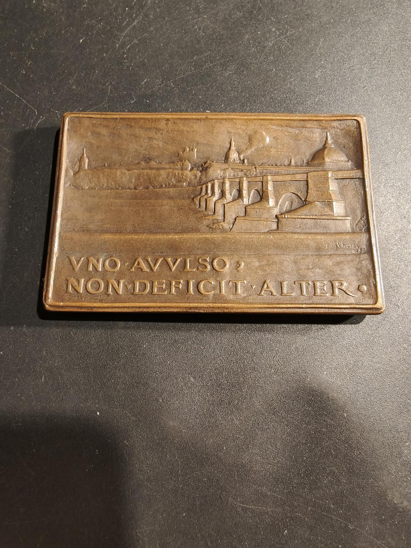 老王徽章第181期 法国医学博士Polloson兄弟方形大铜章     尺寸42×68mm    重量91.8g