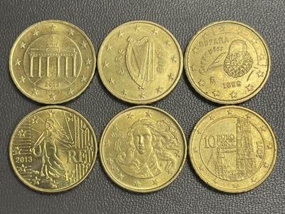 回流0207 - 欧元10分一组6枚 德国、爱尔兰、西班牙、法国、荷兰和奥地利