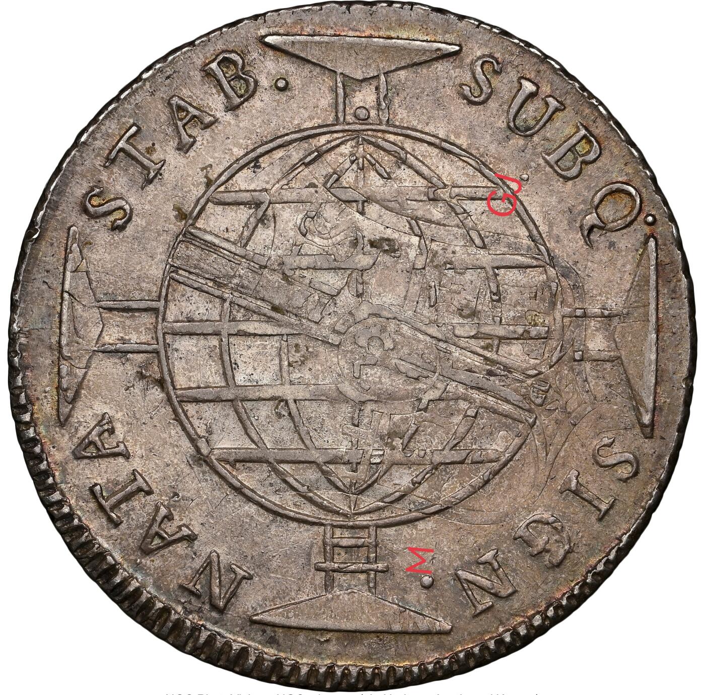 博洋堂“心向春光”2月精品大拍专场暨第160期（全场包邮） NGC MS61 葡属巴西1816年B版若昂六世960瑞斯地球银币，稀少加盖在西班牙本土费七双柱上，背面盾徽及M GJ比较清晰，年份大致为1814