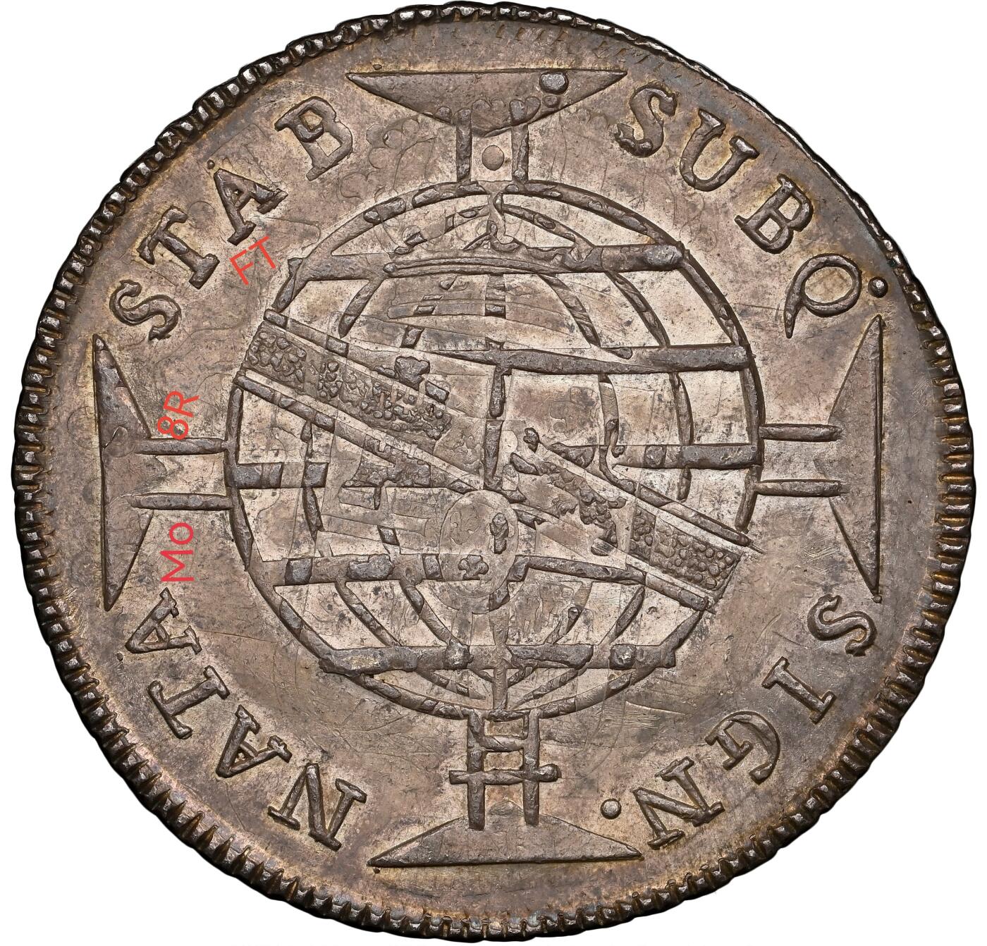 博洋堂“心向春光”2月精品大拍专场暨第160期（全场包邮） NGC MS62 葡属巴西1810年B版若昂六世960瑞斯地球银币，加盖在墨西哥卡洛斯四世双柱上，正面卡四头像及背面Mo FT都非常清晰，又是稀少首年，值得收藏的一枚