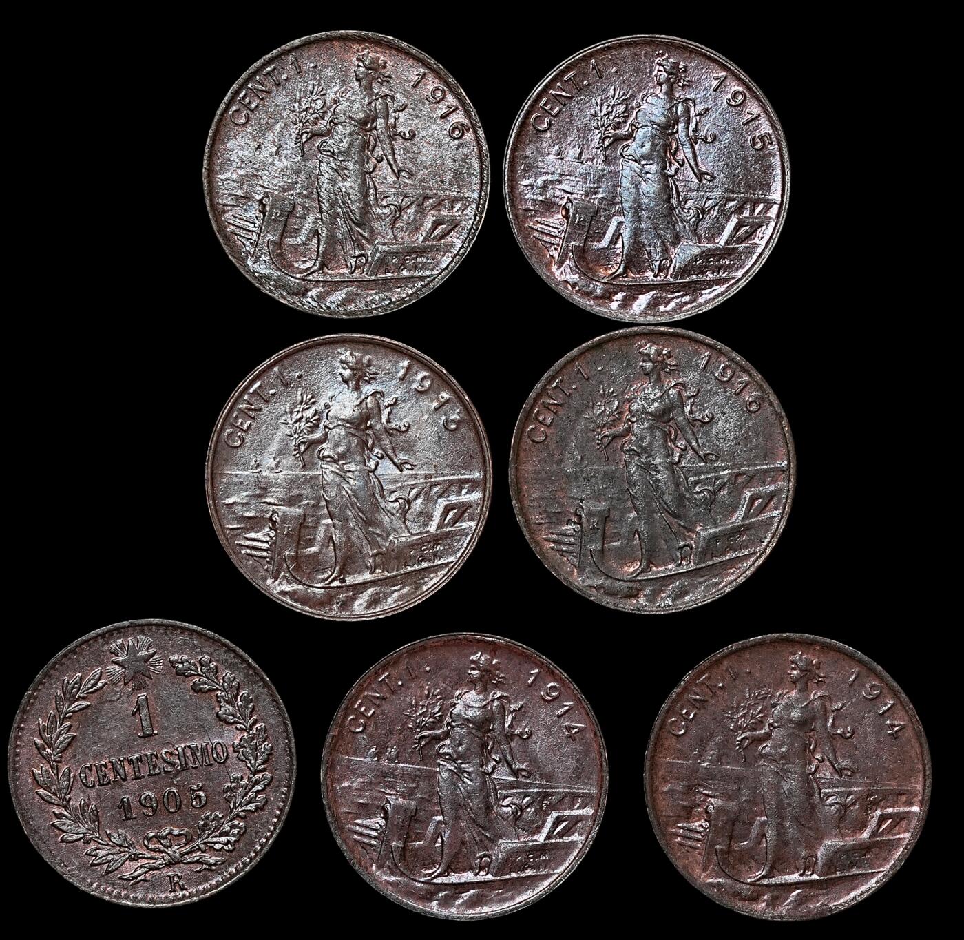 修遠堂世界钱币第104期 意大利1分铜币7枚，未流通