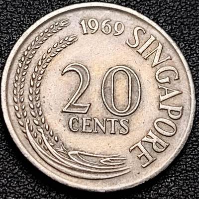 泉币菌-第184场- 精品福利场 今天的第一场 23:30分还有第二场 不见不散（192场和之前的 2月14日发货） - 高币值 1969年 新加坡20分 海洋动物-剑鱼 24mm