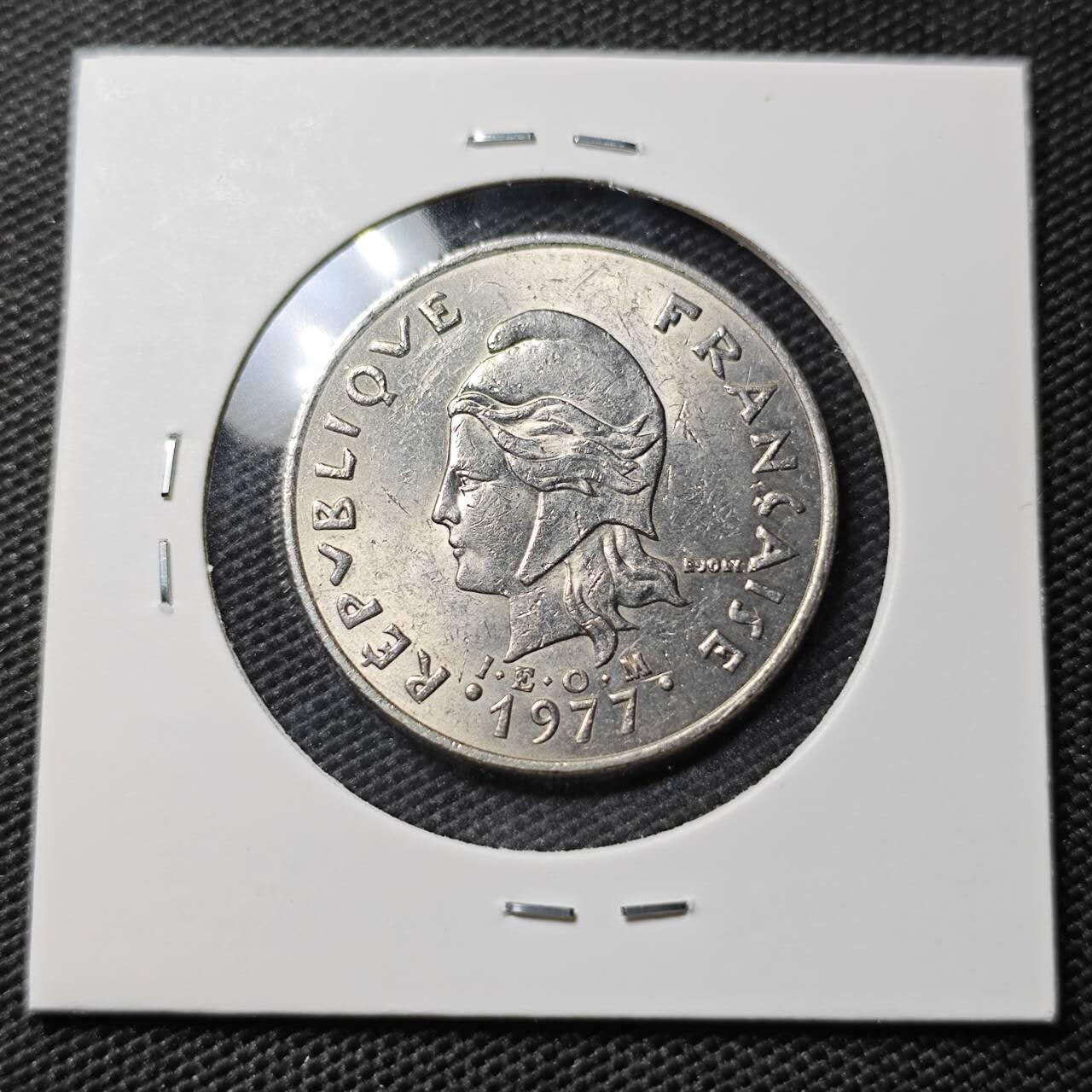 KK钱币收藏小铺  第395期  2月预留时间 周末发货 1977法属新喀里多尼亚20法郎 好品