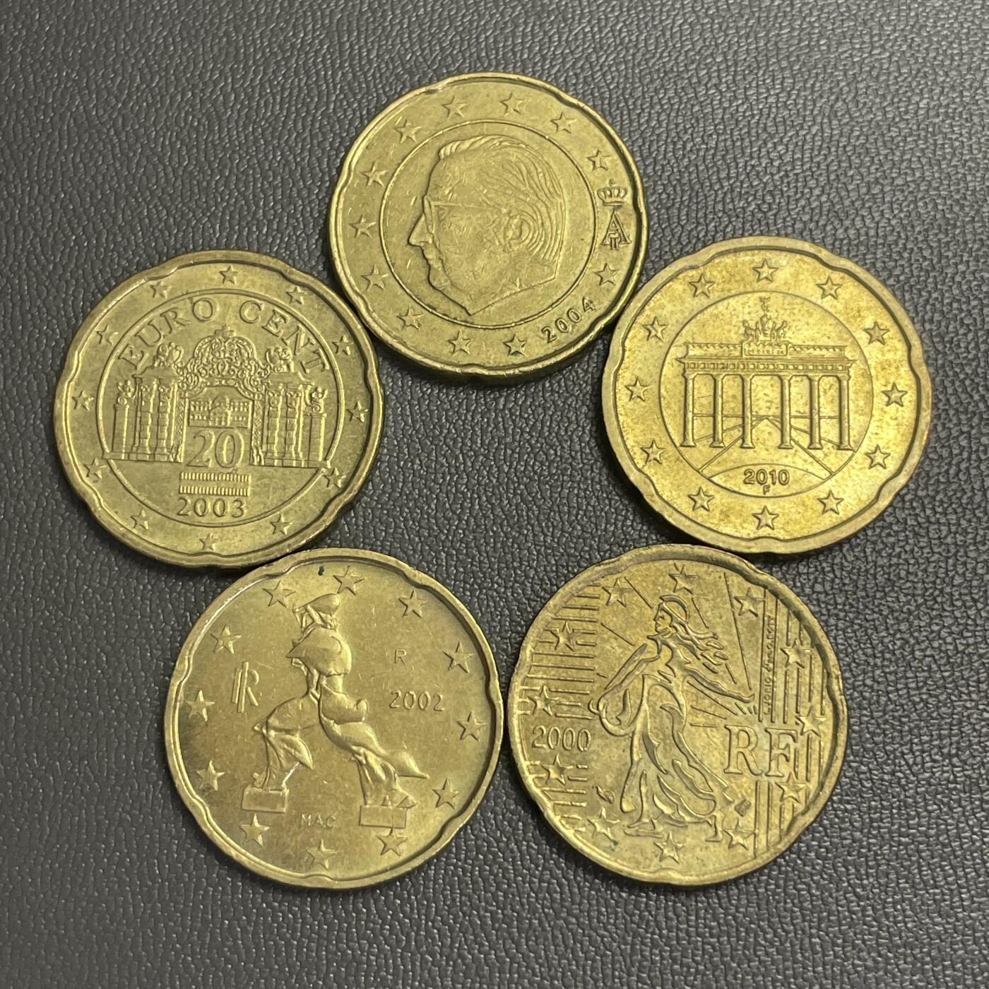 回流0207 欧元20分一组5枚 德国、法国、意大利和比利时