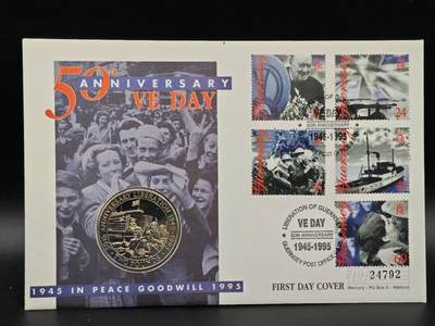  【淘币小摊】限时拍第八百七十拍   克朗币邮币封场    年前最后一场结束全部发出请更换最新收货地址不方便收货的请勿参拍或者顺丰到付 - 根西岛1995年解放50周年2镑纪念币邮币封