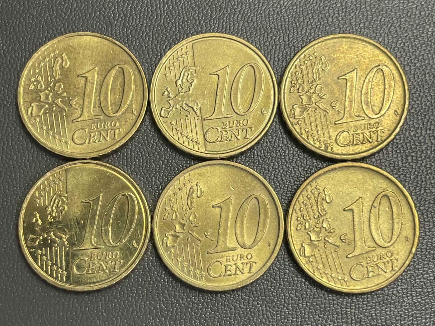 回流0207 欧元10分一组6枚 德国、爱尔兰、西班牙、法国、荷兰和奥地利