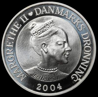 修遠堂世界钱币第104期 - 2004年丹麦王储弗雷德里克与玛丽・唐纳森的婚礼200克朗精制纪念银币，31.10g，999银