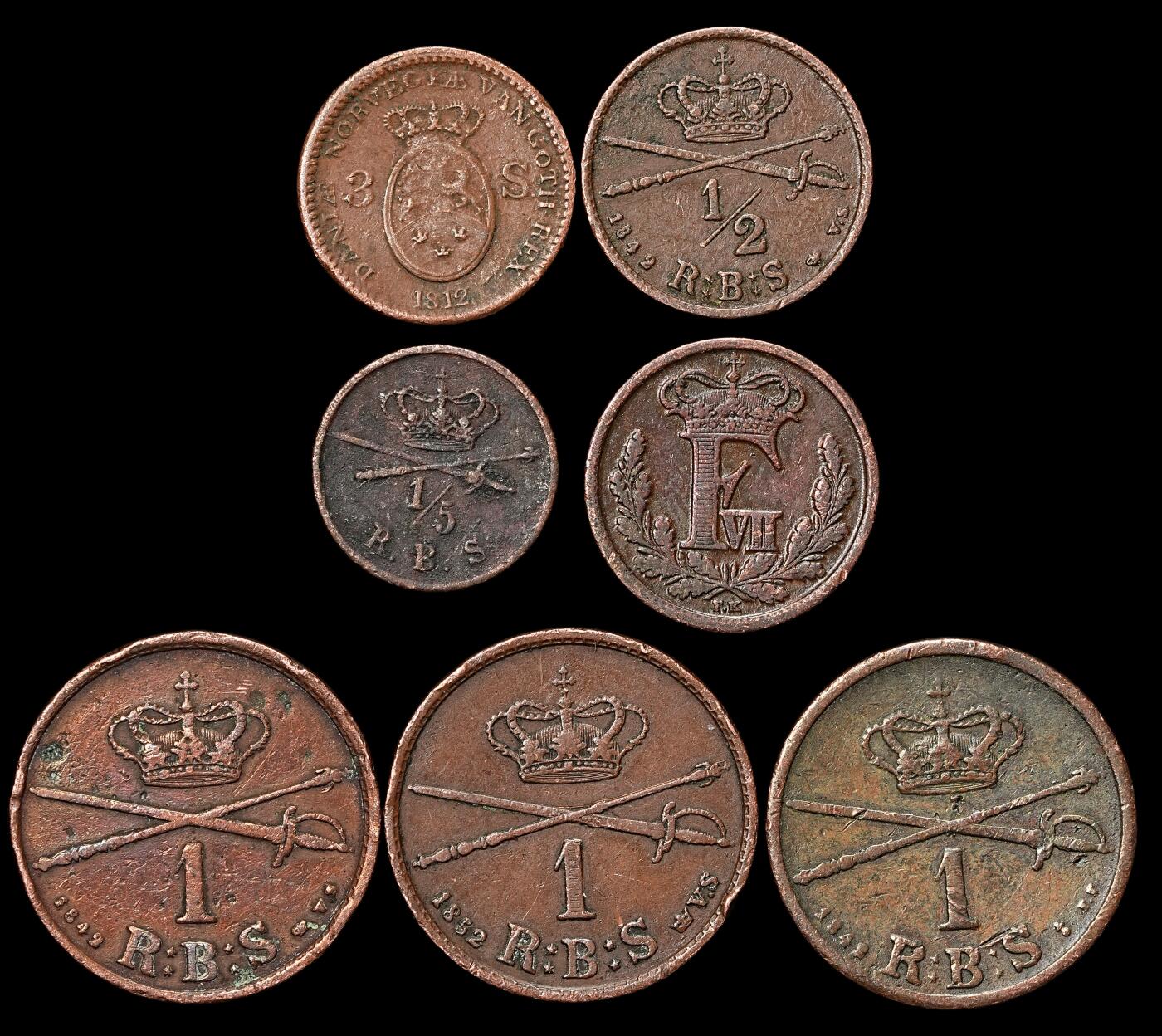 修遠堂世界钱币第104期 丹麦旧铜币一组