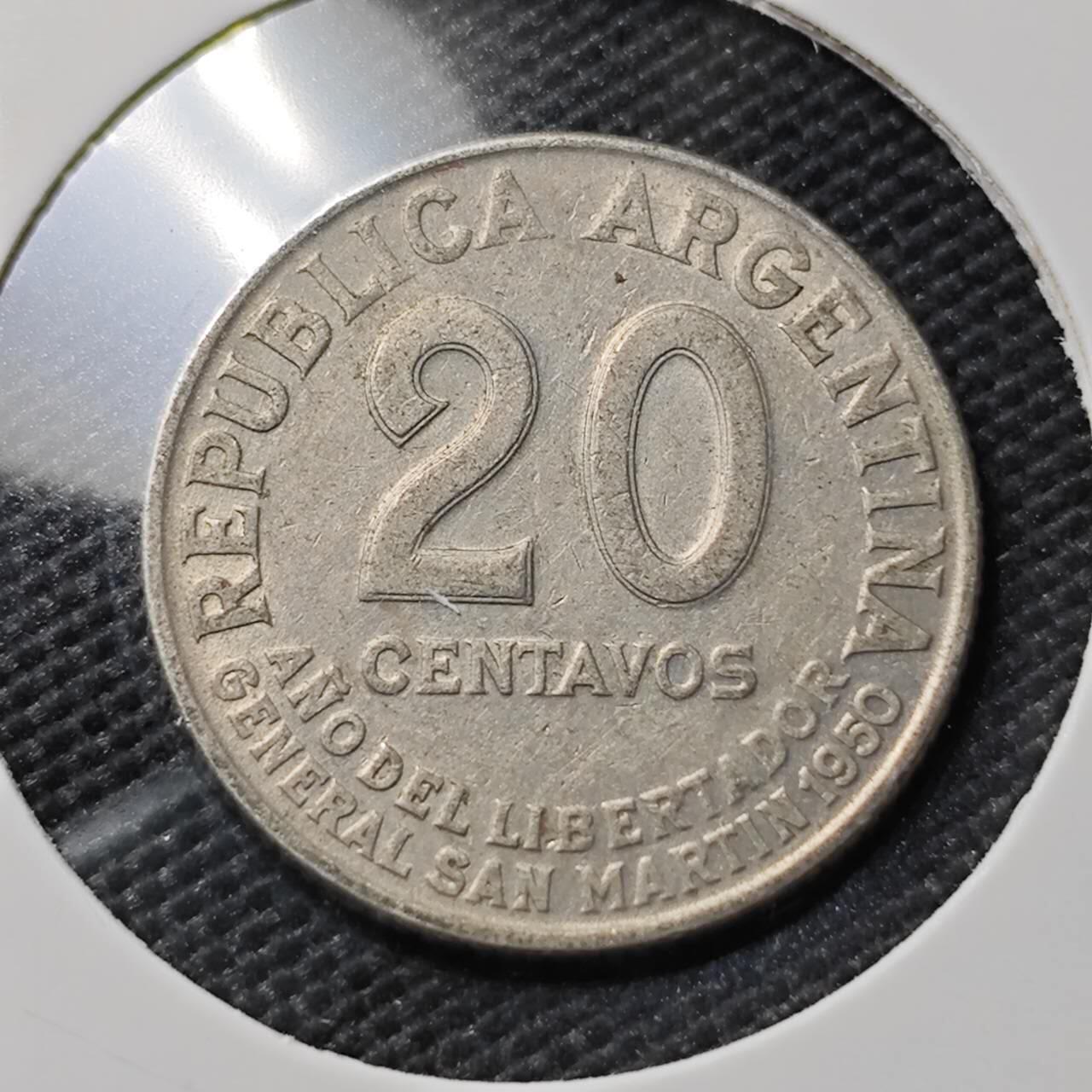 KK钱币收藏小铺  第395期  2月预留时间 周末发货 1950阿根廷20分 纪念币