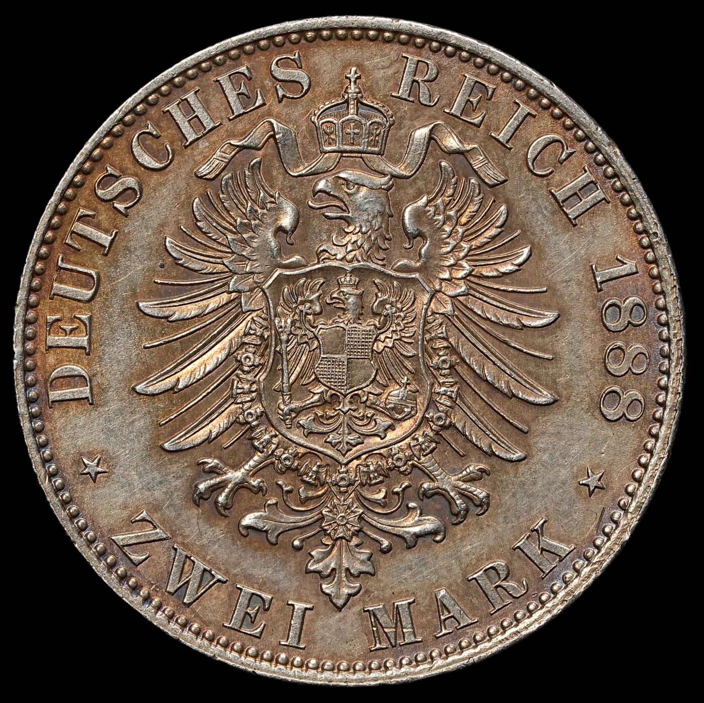 修遠堂世界钱币第104期 1888年普鲁士弗里德里希三世2马克银币