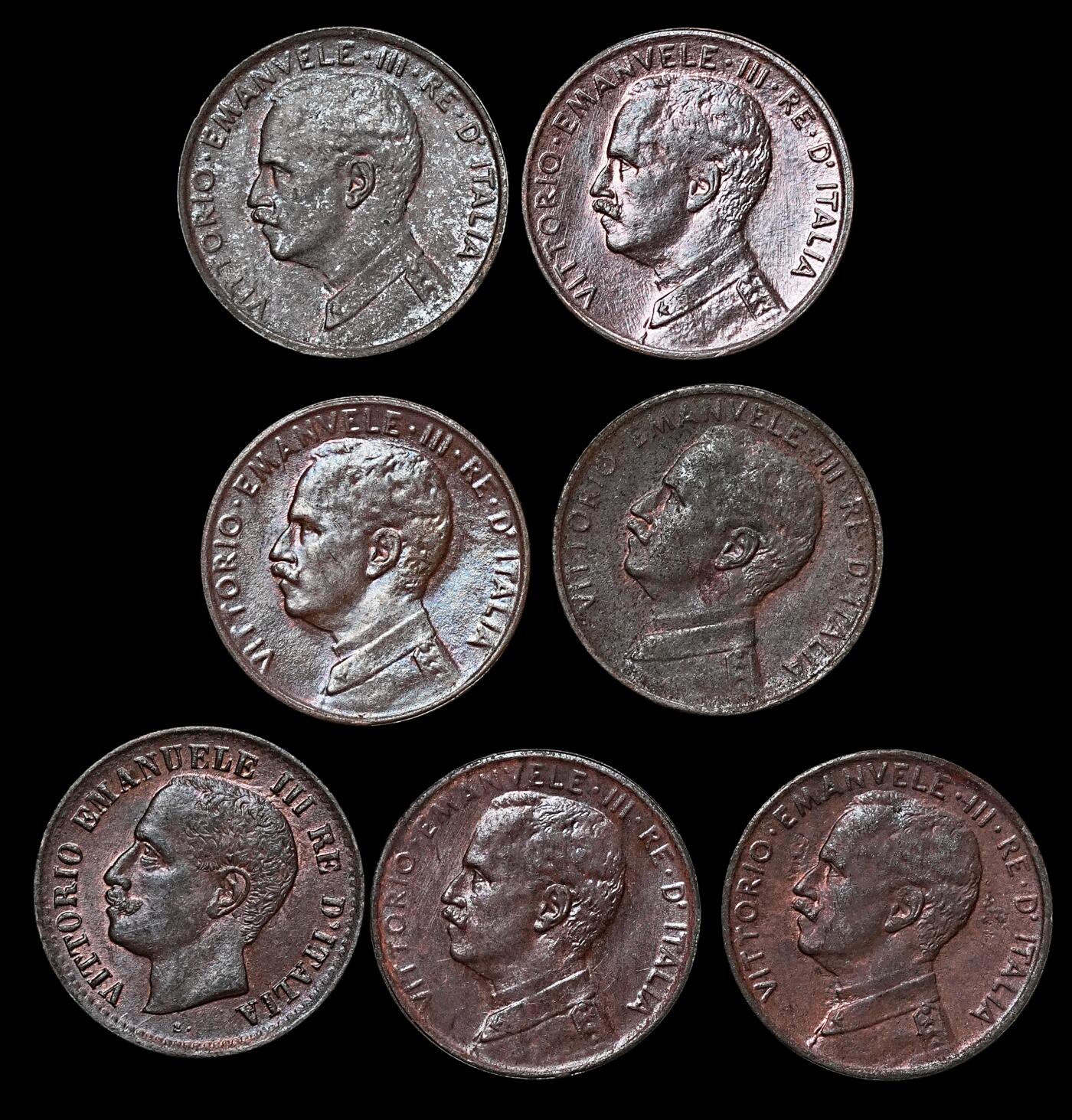 修遠堂世界钱币第104期 意大利1分铜币7枚，未流通