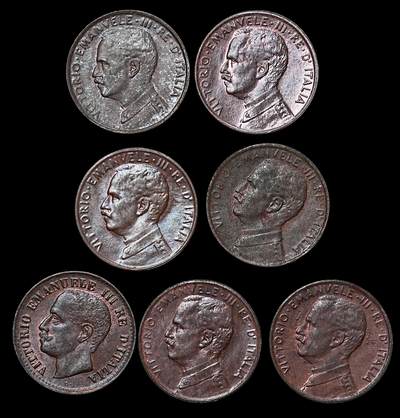 修遠堂世界钱币第104期 - 意大利1分铜币7枚，未流通