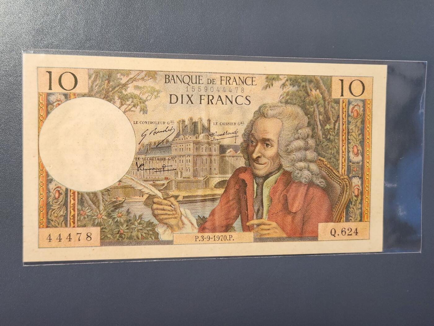 2月8号晚上8点 外国纸币自动截拍第21场 10法郎好品偏黄