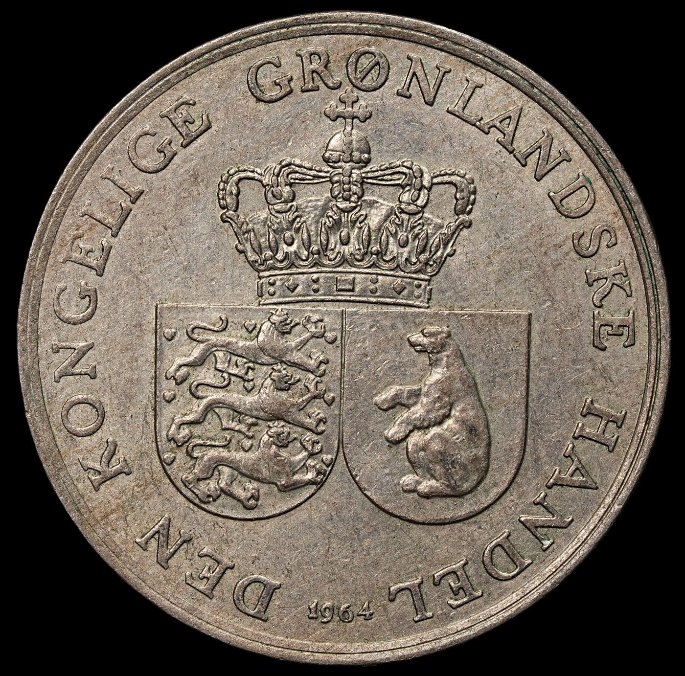 修遠堂世界钱币第104期 1964年格陵兰皇家矿业公司1克朗