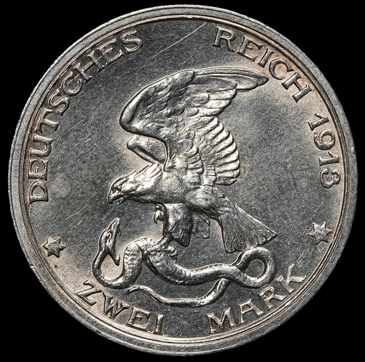 修遠堂世界钱币第104期 1913年普鲁士战胜拿破仑百年纪念2马克银币