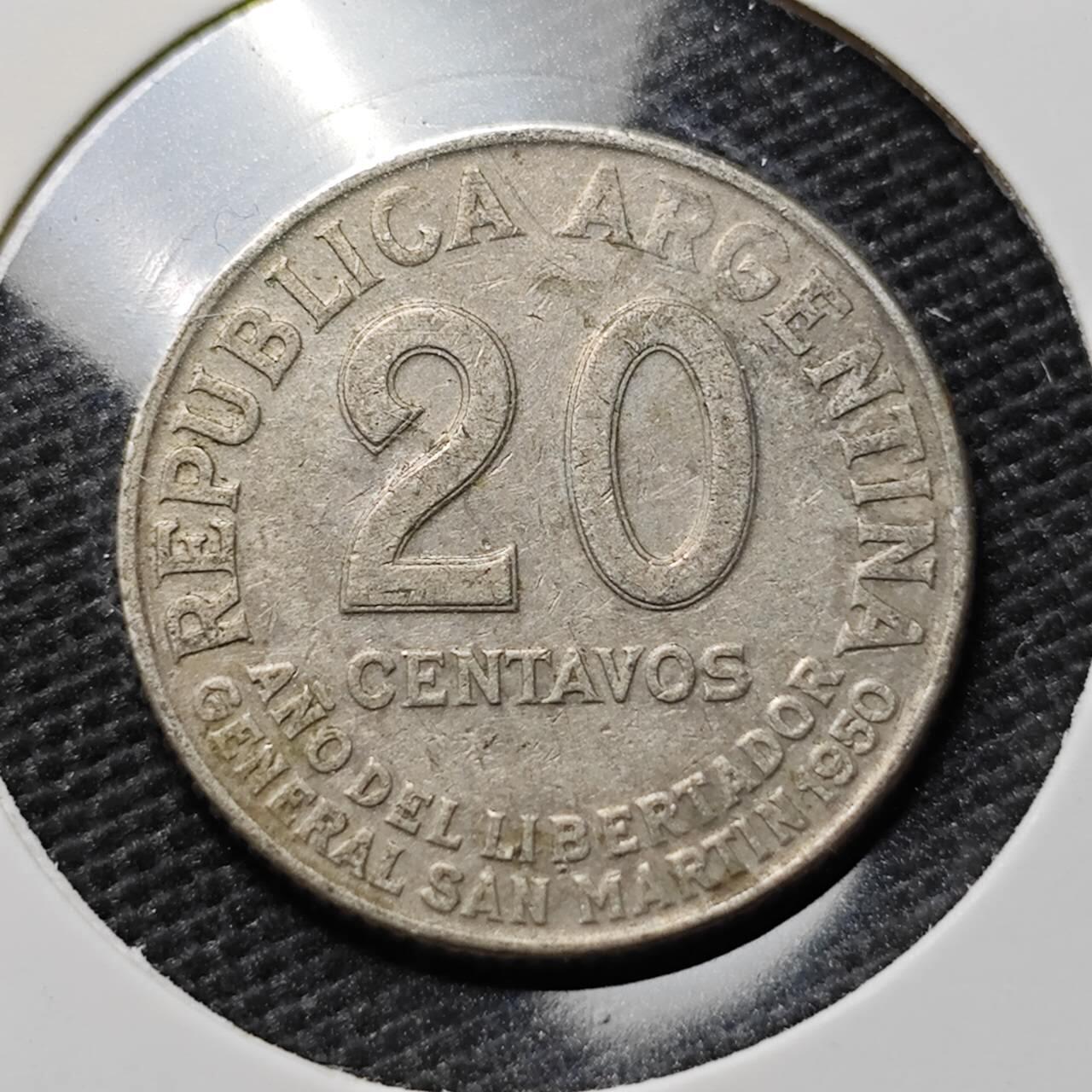 KK钱币收藏小铺  第395期  2月预留时间 周末发货  1950阿根廷20分纪念币