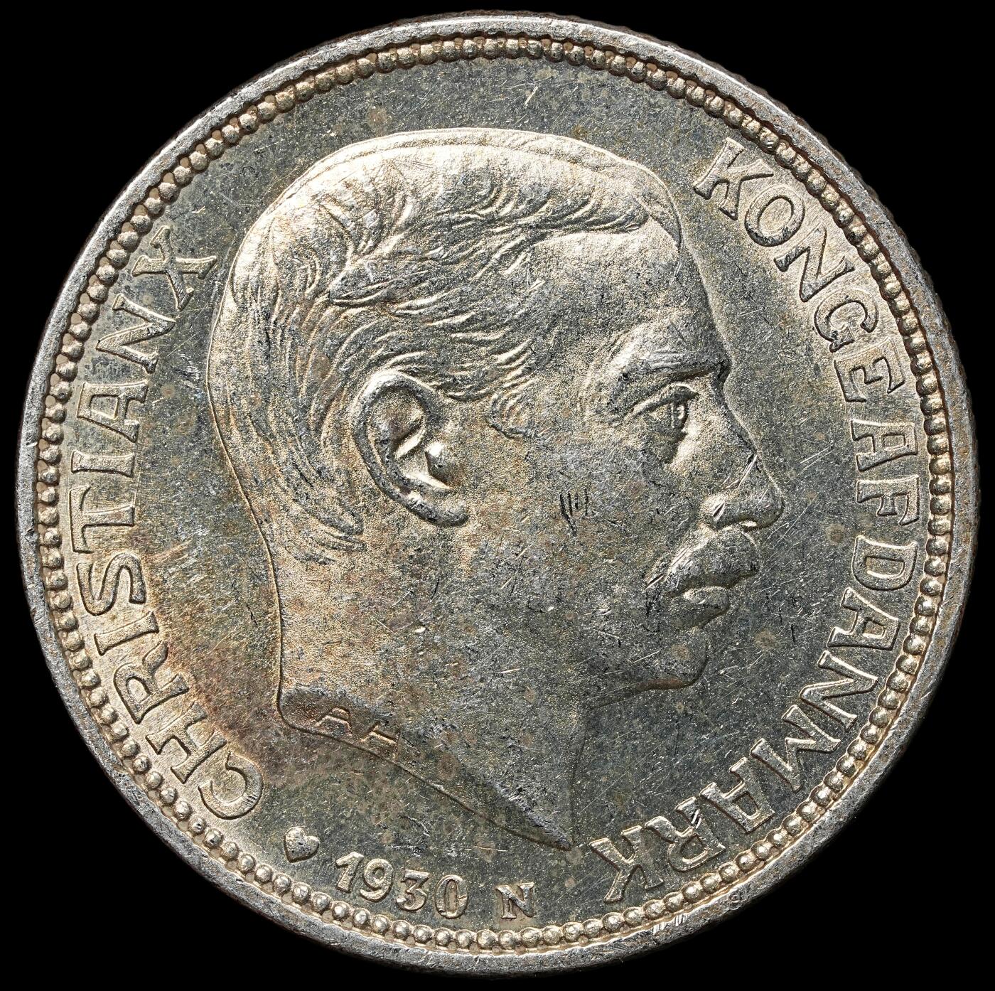 修遠堂世界钱币第104期 1930年丹麦国王60大寿纪念2克朗银币 15g，含银80%