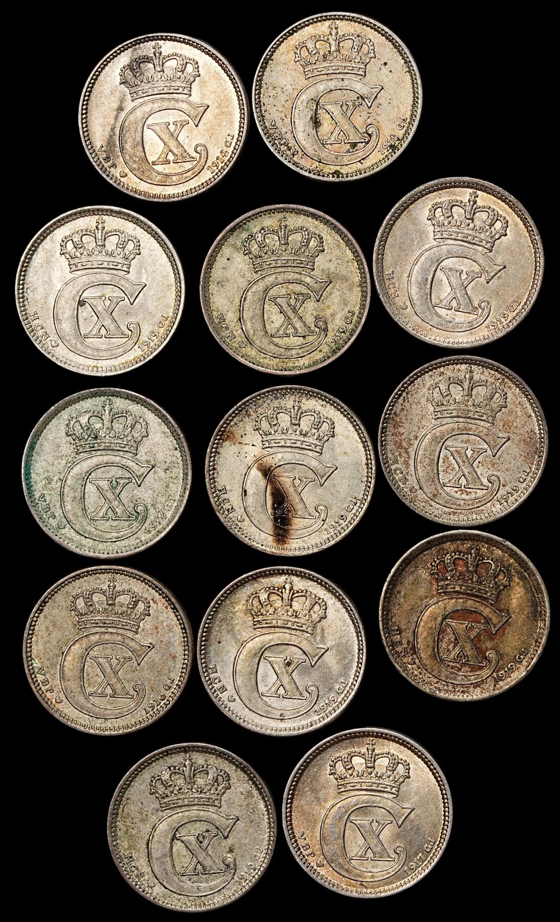 修遠堂世界钱币第104期 丹麦10欧尔银币一组，总重18.85g，含银40%