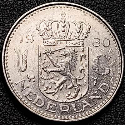 泉币菌-第184场- 精品福利场 今天的第一场 23:30分还有第二场 不见不散（192场和之前的 2月14日发货） -  1980年 荷兰王国早期1盾 朱莉安娜女王  镍币 硬币 25mm 