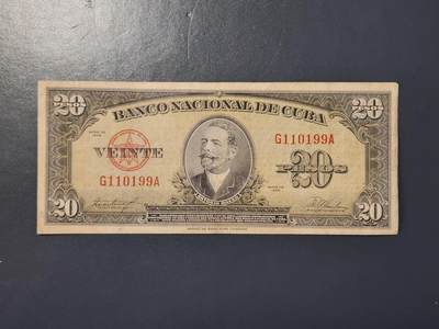 2月9号晚上8点 外国纸币自动截拍第22场 - 古巴 20 比索 1958年 极美品