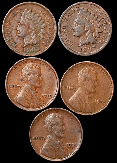 修遠堂世界钱币第104期 - 美国旧1美分铜币一组