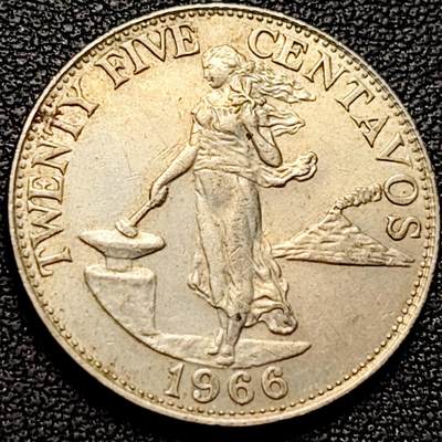 泉币菌-第185场- 精品福利场 23:30分 今天第二场  不见不散（192场和之前的 2月14日发货） - 菲律宾1966年 25分铜镍锌币 打铁女神  23.5mm 