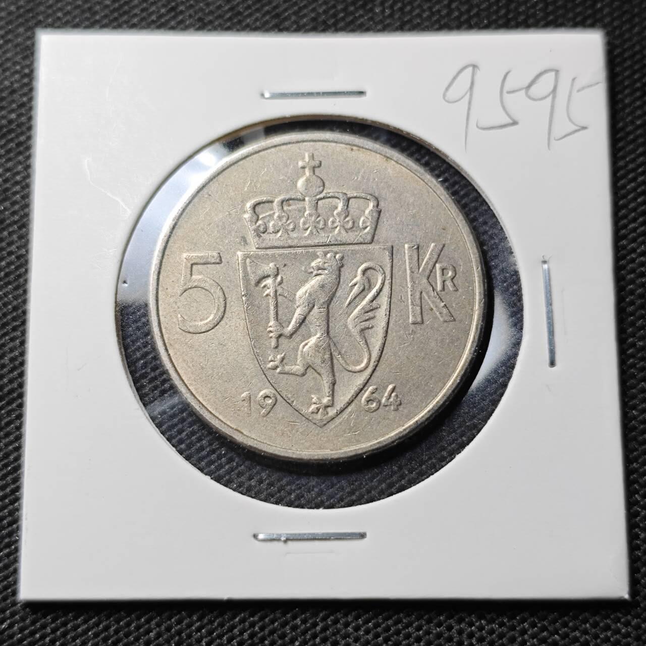 KK钱币收藏小铺  第395期  2月预留时间 周末发货 1964挪威5欧尔