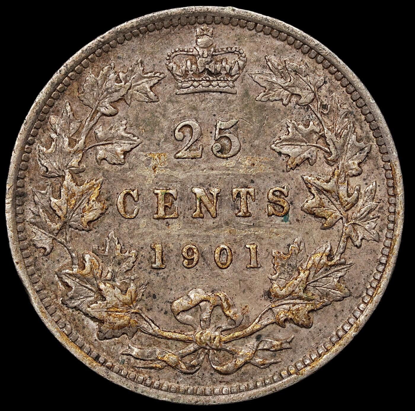 修遠堂世界钱币第104期 1901年加拿大25分银币5.81g，925银，稀少的年份，书价XF品220美金