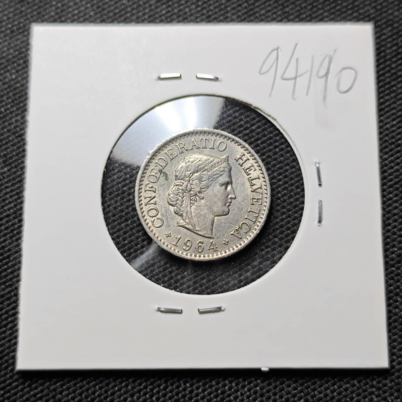 KK钱币收藏小铺  第394期  2月预留时间 周末发货  1964瑞士10分